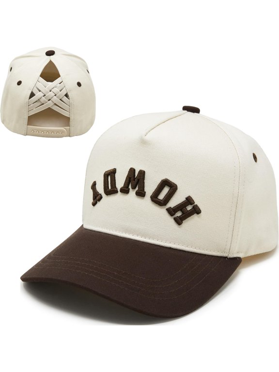 2-Tone Trucker Hat, Cotton Snapback - Howdy (Upside Down) - Brown/Beige