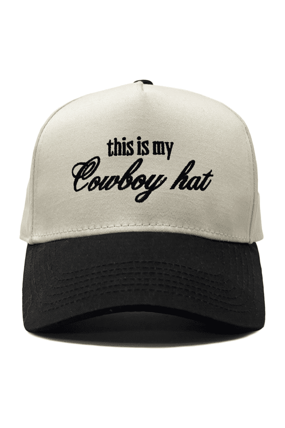 Two Tone Vintage Snapback Trucker Hat - This is My Cowboy Hat - Black/Beige