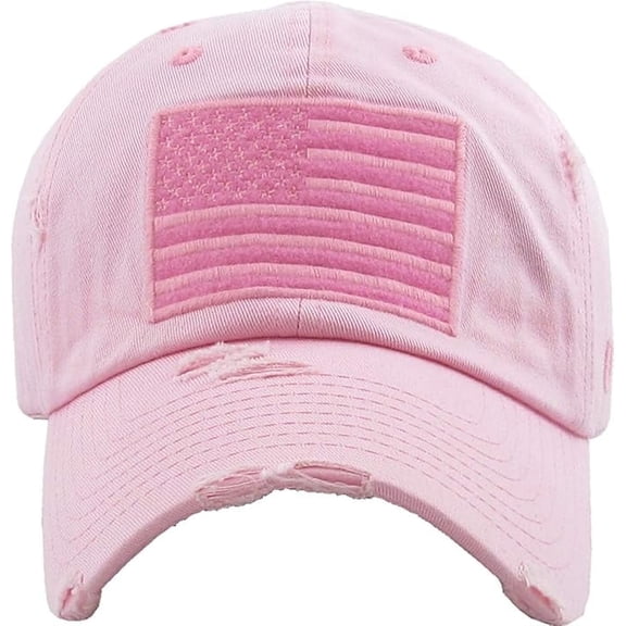 Funky Junque Vintage Distressed American Flag Baseball Cap – Adjustable Unstructured Dad Hat for Women - Pink