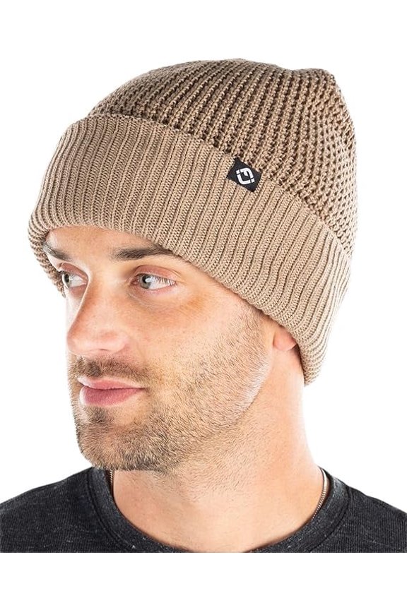 Waffle Knit Cuff Beanie -Beige