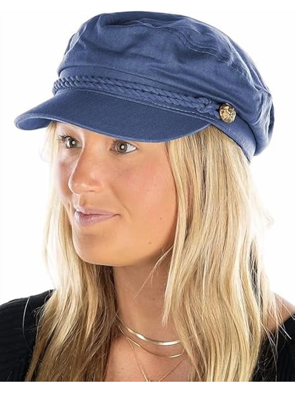 Women's 100% Cotton Greek Fisherman and Newsboy Flat Cap with Versatile Style - Denim