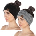 thumbnail image 1 of Funky Junque Women’s Fleece-Lined Knit Headband - 2 Pack: Black & Heather Grey, 1 of 1