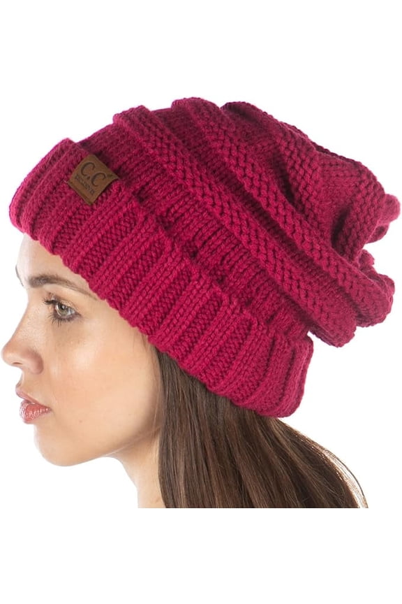 Women’s Slouchy Beanie – Warm Winter Hat, Soft Chunky Cable Knit Oversized Beanie for Cold Weather, Cozy & Stylish – Hot Pink