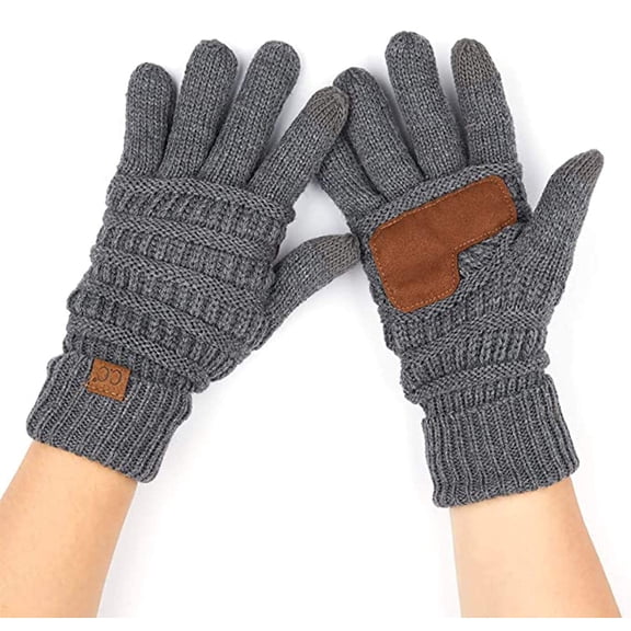 Funky Junque Women’s Winter Touchscreen Gloves – Knit Fleece Lined Texting Gloves with Faux Suede Grip - Charcoal