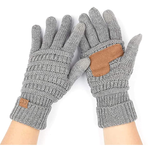 Funky Junque Women’s Winter Touchscreen Gloves – Knit Fleece Lined Texting Gloves with Faux Suede Grip - Heather Grey