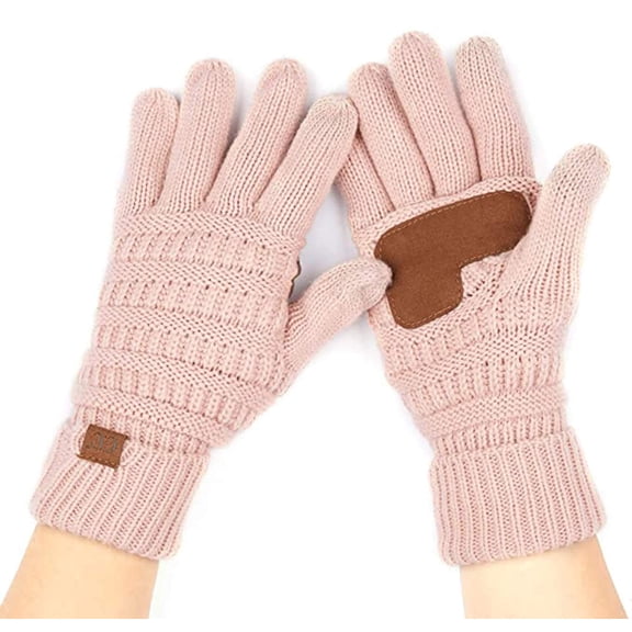 Funky Junque Women’s Winter Touchscreen Gloves – Knit Fleece Lined Texting Gloves with Faux Suede Grip - Indi Pink