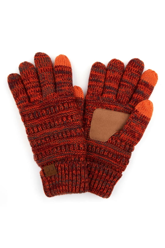Women’s Winter Touchscreen Gloves – Knit Fleece Lined Texting Gloves with Faux Suede Grip - Rust 3 Tone Mix