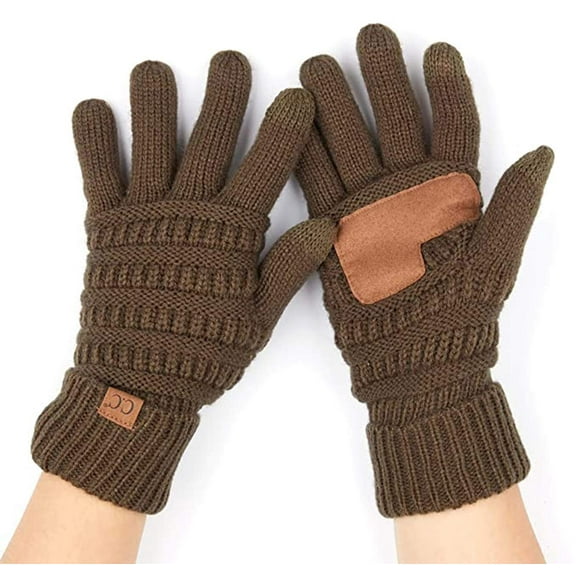 Funky Junque Womens Winter Gloves – Cute Knit Fleece Lined Touchscreen Texting Gloves for Women, Teen Girls Accessories - New Olive