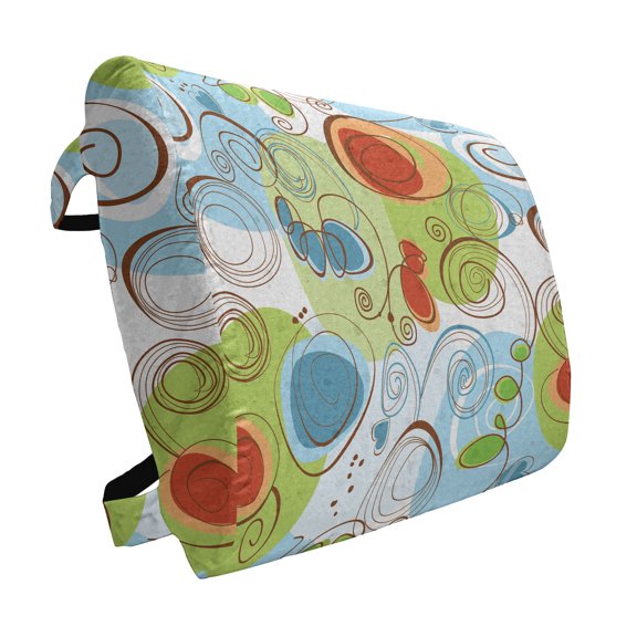 Funky Lumbar Pillow, Whimsical Fun Pattern with Random Swirls Spirals Color Spots and Little Heart Shapes, Soft Back Cushion Office Chairs with Adjustable Straps, 14" x 13", Multicolor, by Ambesonne