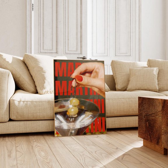 Funky Martini Poster Retro Bar Cart Kitchen Wall Art Decor, Unframed Paper Poster 8x10in