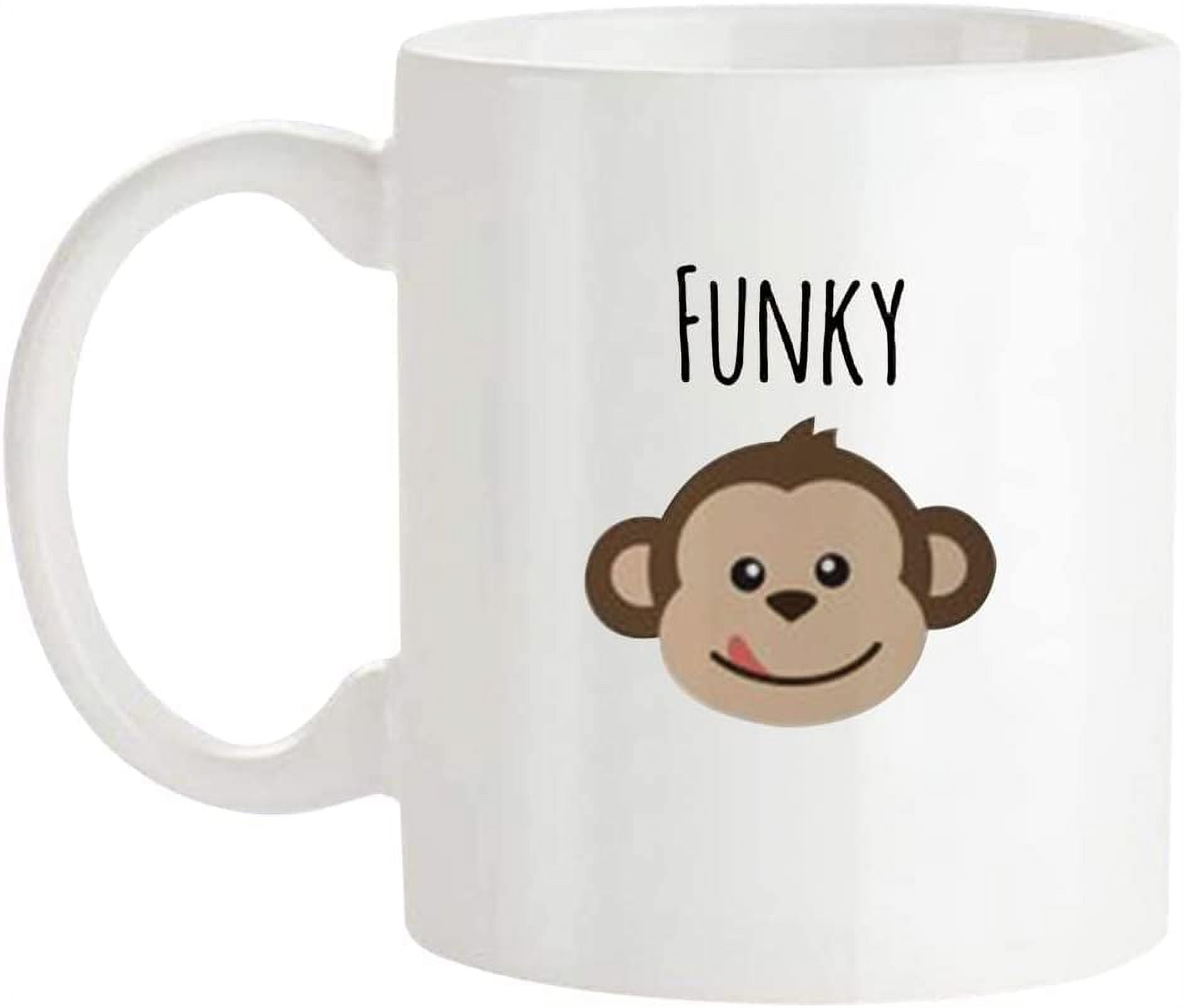 Funky Monkey Mug, Handcrafted Mug, 11 Oz Novelty Coffee Mug/Cup, White 