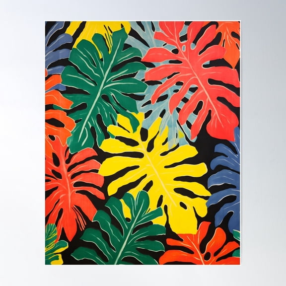 Funky Monstera Leaf Pattern Poster Wall Art, Modern Wall Decor For Living Room Bedroom, 24x24 UNFRAMED
