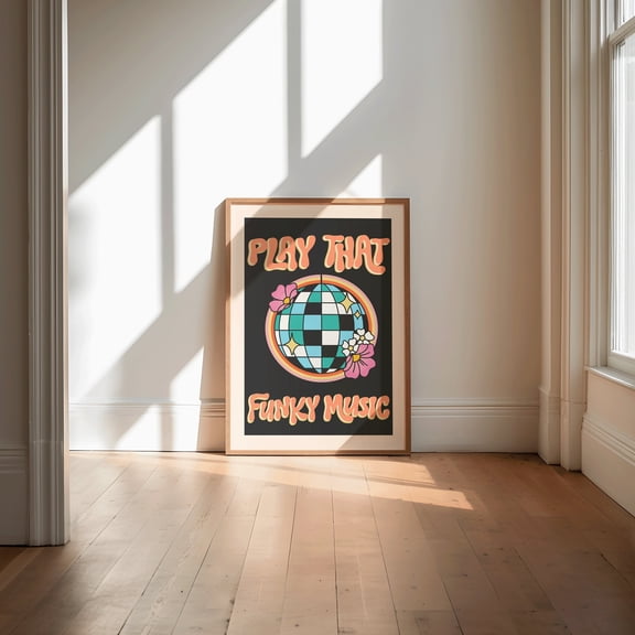 Funky Music Disco Ball Poster Retro 70S Aesthetic , Poster Print Only