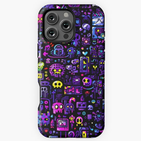 Funky Neon Doodles Blacklight Graffiti Phone Case for iPhone 16 15 14 13 12 11 Pro Max - Modern Phone