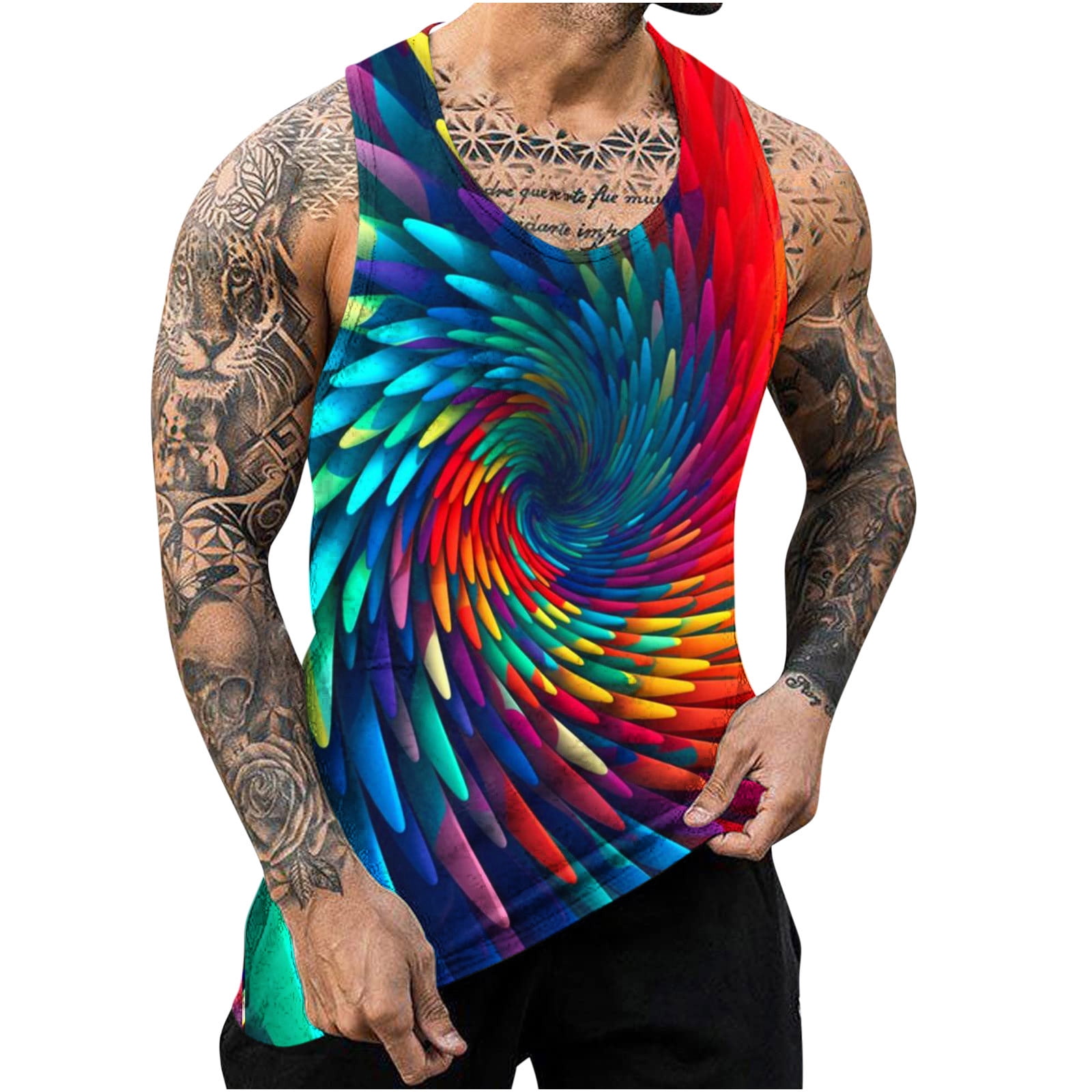 Funky Novelty Tank Tops Big and Tall Men Tie Dye Sleeveless Shirts