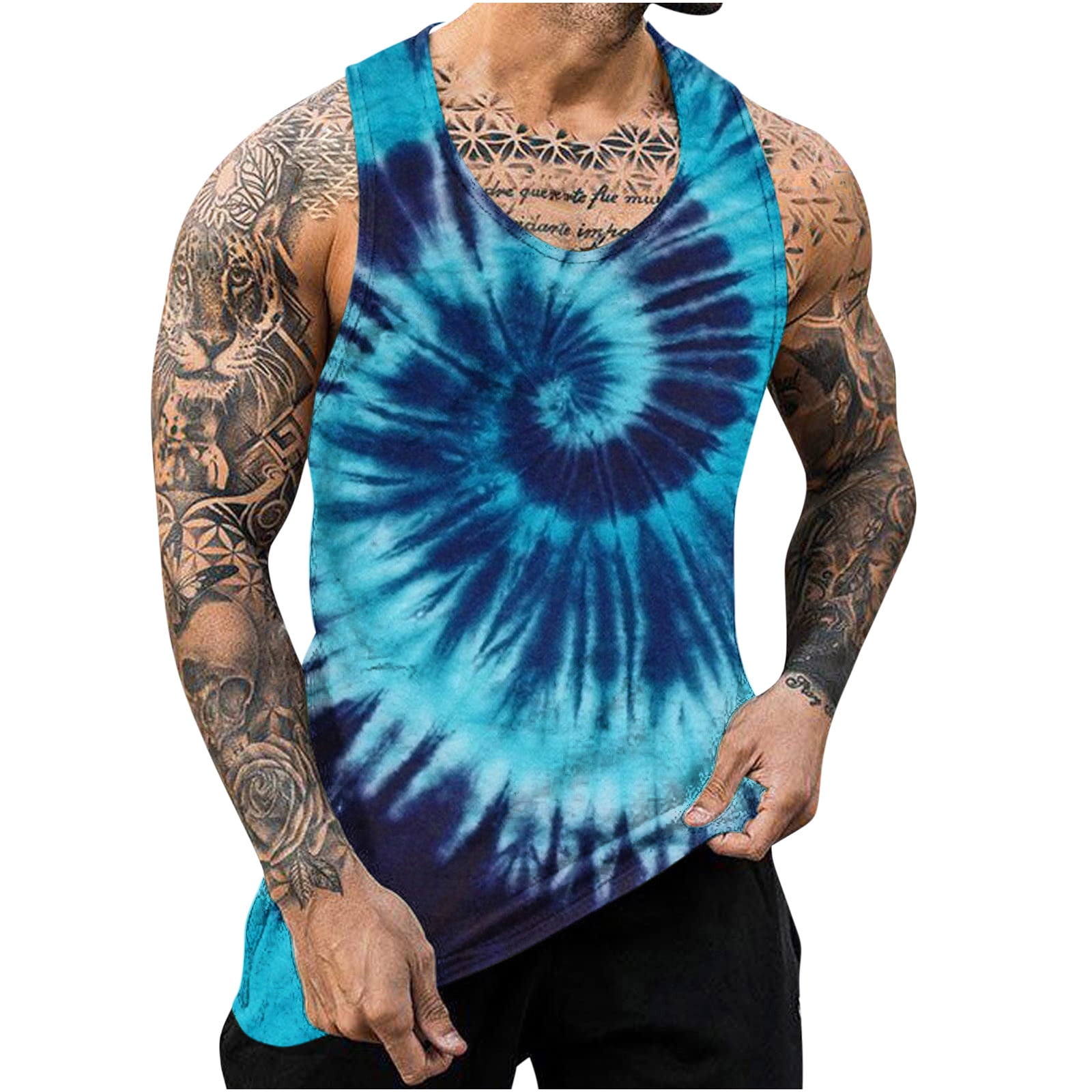 Funky Novelty Tank Tops Big and Tall Men Tie Dye Sleeveless Shirts