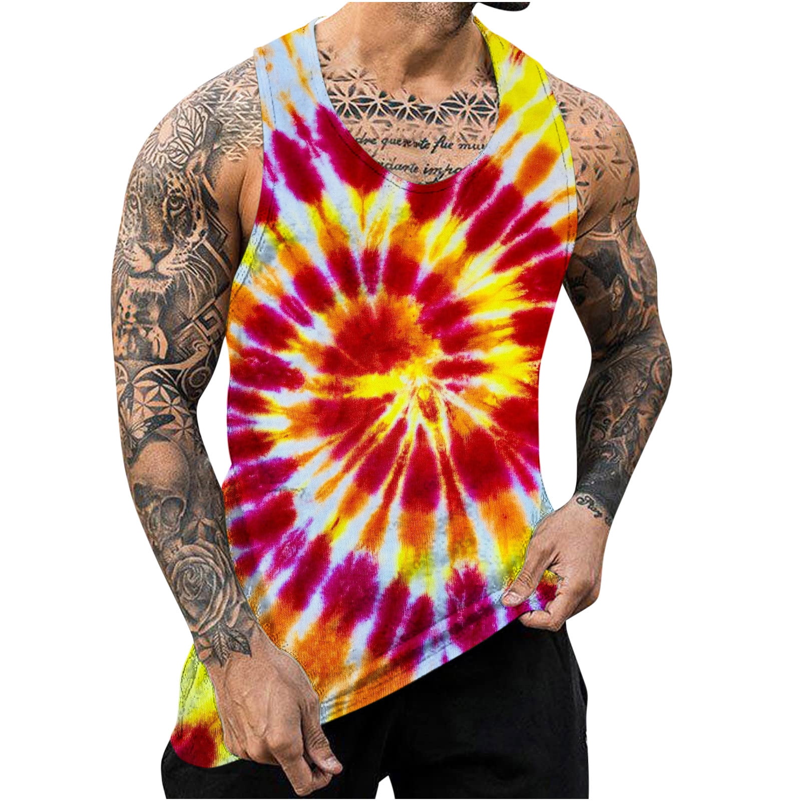 Funky Novelty Tank Tops Big and Tall Men Tie Dye Sleeveless Shirts