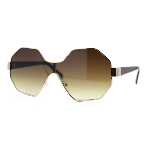 Funky Octagonal Shield Retro Oversize Womens Fashion Sunglasses Gold Brown