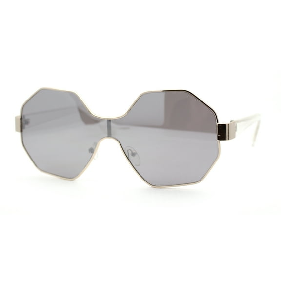 Funky Octagonal Shield Retro Oversize Womens Fashion Sunglasses Silver Mirror