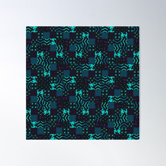 Funky Pattern - Caribbean Blue Poster Wall Art, Modern Wall Decor For Living Room Bedroom, 24x24 UNFRAMED