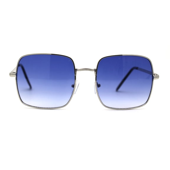 Funky Pimpy Hippie Square Color Gradient LensMetal Rim Sunglasses Silver Blue