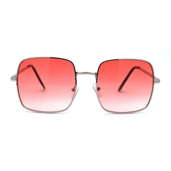 Funky Pimpy Hippie Square Color Gradient LensMetal Rim Sunglasses Silver Pink