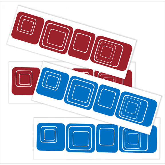 Funky R/Squares Wall Sticker Vinyl Decal 40-Piece 2 color Retro Mod Shapes Fun Easy Peel-N-Stick Application, Traffic Blue and Red