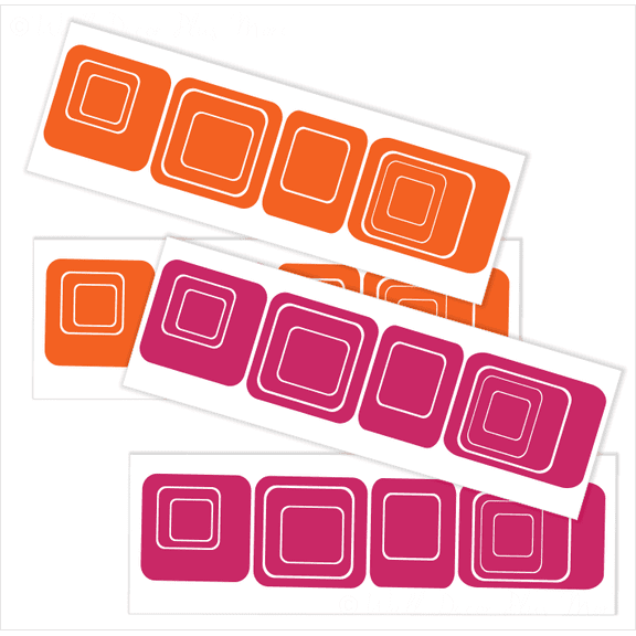 Funky R/Squares Wall Sticker Vinyl Decal, Hot Pink/Orange, 40-Piece