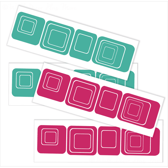 Funky R/Squares Wall Sticker Vinyl Decal, Hot Pink/Turquoise, 40-Piece