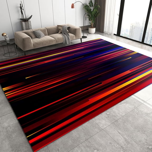 Funky Red Black Geometric Area Rug, Art Pattern Creative Rectangle Indoor Decor Area Rugs Pad, Easy Clean Carpet with Anti-Slip Backing Durable for Bedroom Living Room Dining Room 2x3ft