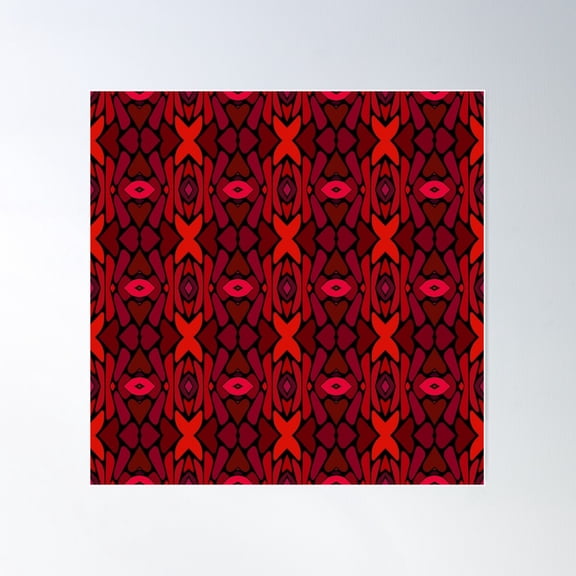 Funky Retro Red Tiki Pattern Poster Wall Art, Modern Wall Decor For Living Room Bedroom, 30x30 UNFRAMED