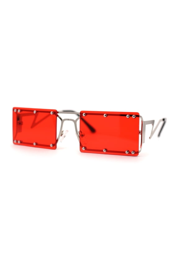 Funky Rimless Lightening Bolt Arm Metal Rectangle Sunglasses Silver Red