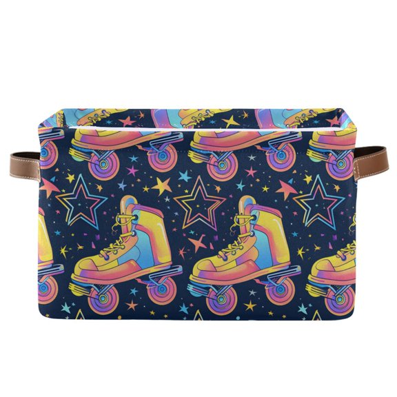 Funky Rollers Skates Storage Bins with Handle Fabric Organizer Basket Foldable Box 1 Pack 14.2x10.2x8.3