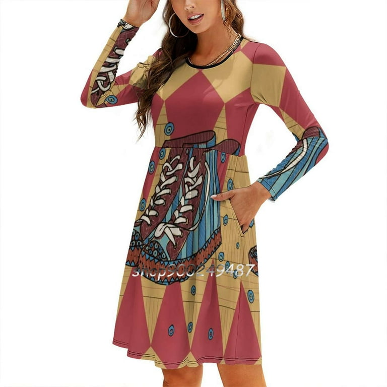 Funky Shoes Evening Party Dresses Midi Sexy Dress Female Sweet One Piece Dress Korean Shoes Pattern Colorful Funky Red Yellow Walmart