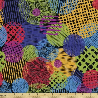 Ambesonne Funky Fabric by the Yard Upholstery, Geometric Sketchy Forms, 2 Yards, Multicolor