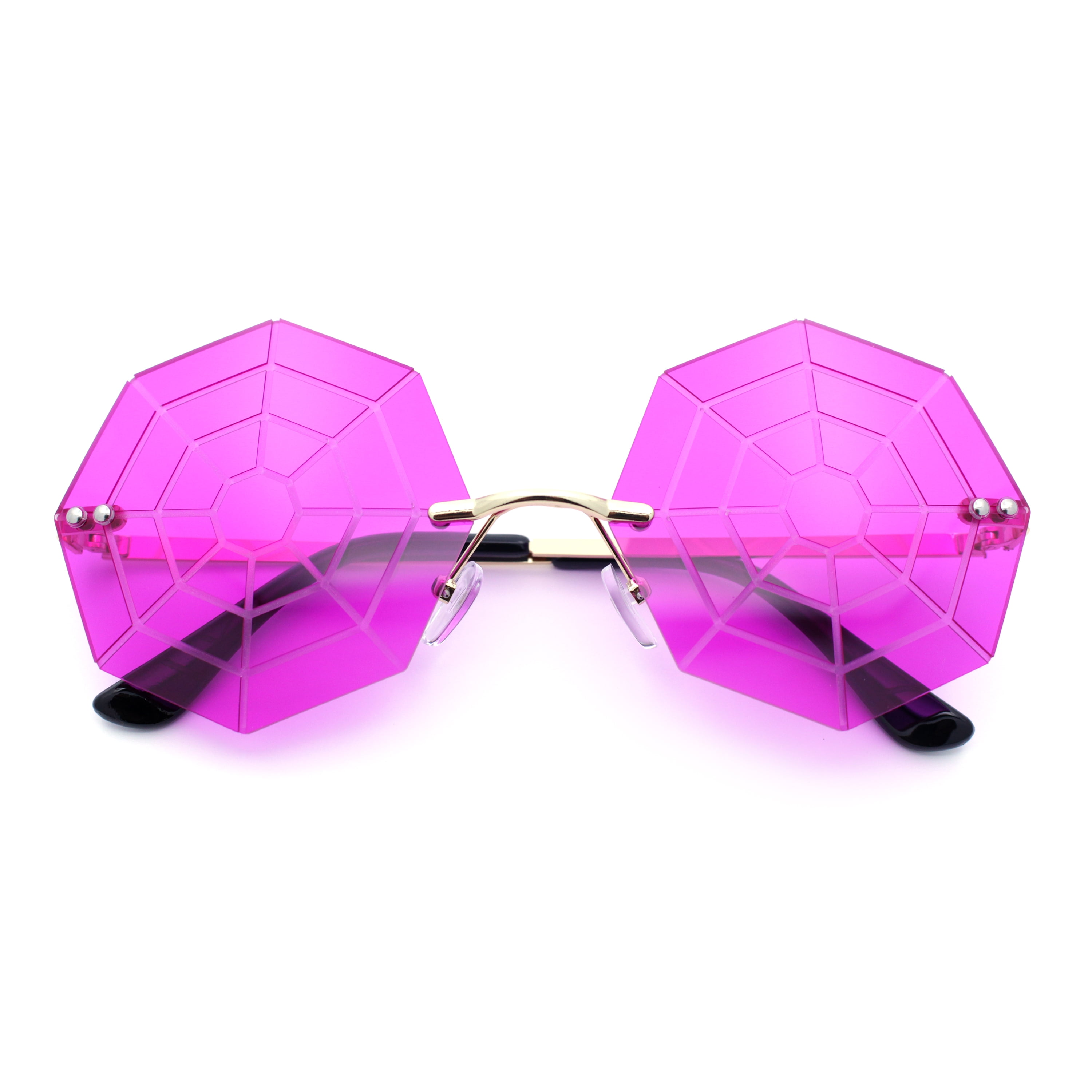 Funky Spider Web Octagon Rimless Gothic Halloween Party Sunglasses Gold ...