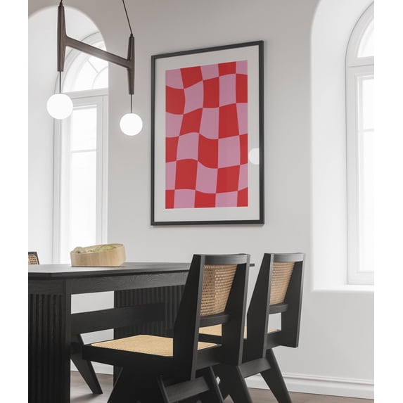 Chequerboard Border Funky Squares Checkered Wavy Red Trendy No White Border Geometric Wall ...