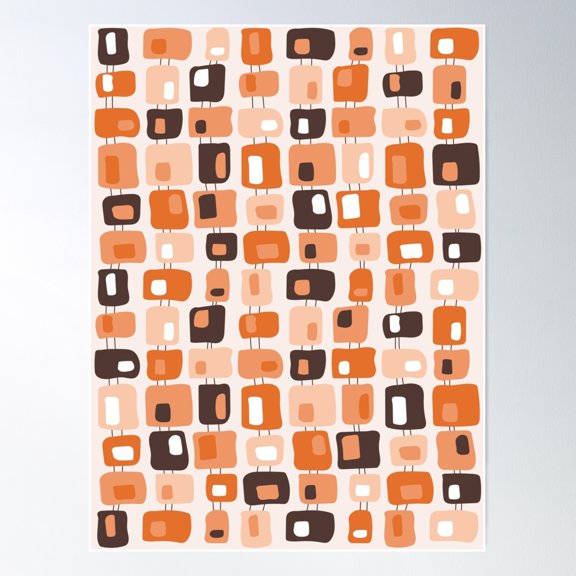 Funky Squares Retro Pattern, Earthy Tones Poster Wall Art, Modern Wall Decor For Living Room Bedroom, 12x18 UNFRAMED