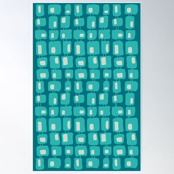 Funky Squares Retro Pattern Teal, Aqua Poster Wall Art, Modern Wall Decor For Living Room Bedroom, 24x36 UNFRAMED