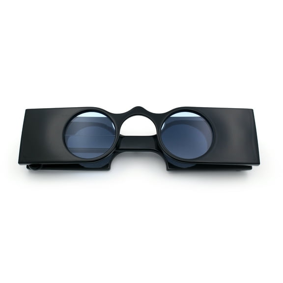 Funky Thick Artsy Rectangle Bar Keyhole Bridge Circle Lens Sunglasses Black - Blue
