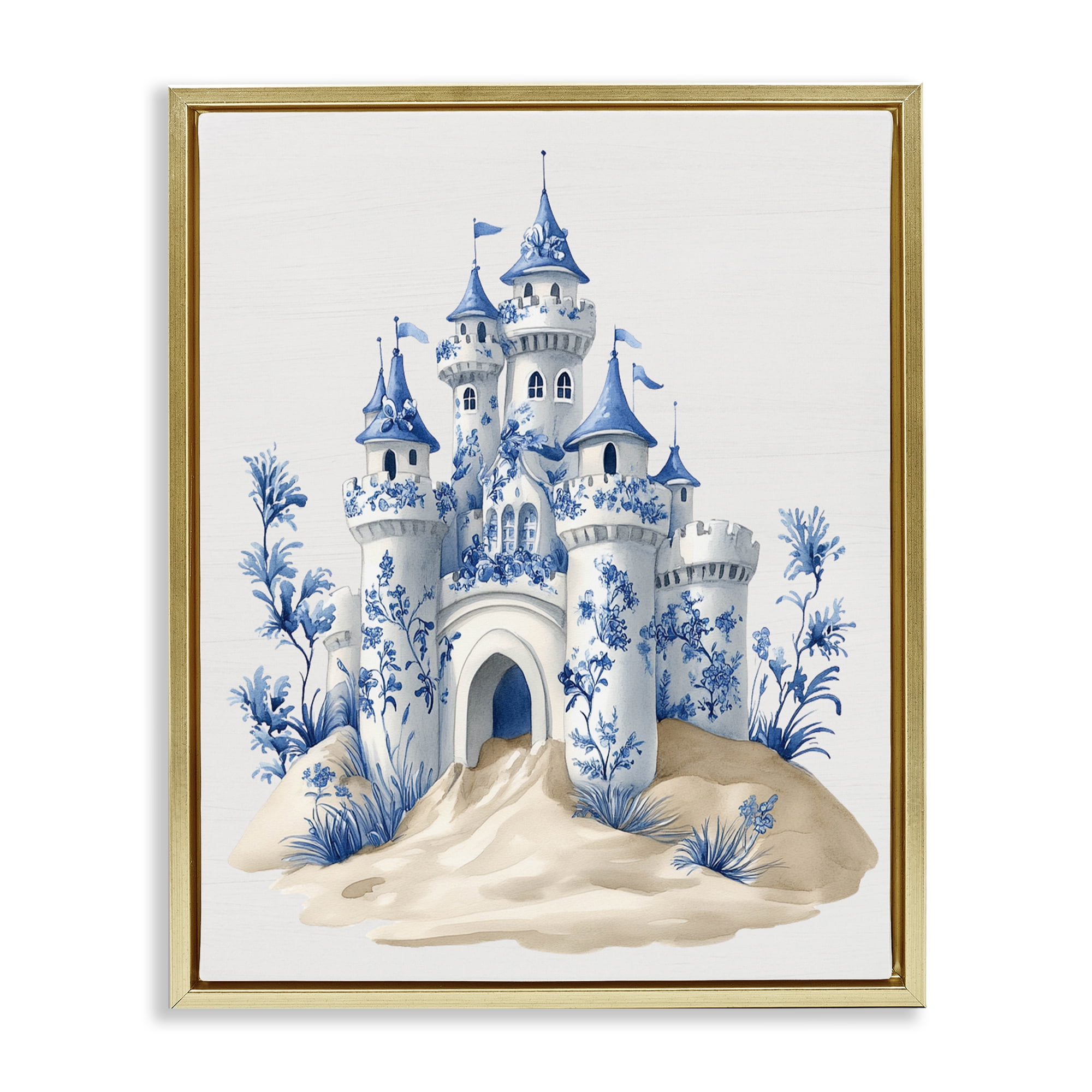 Funky Toile Castle Gold Framed Floater Canvas Wall Art, design by Lettered and Lined