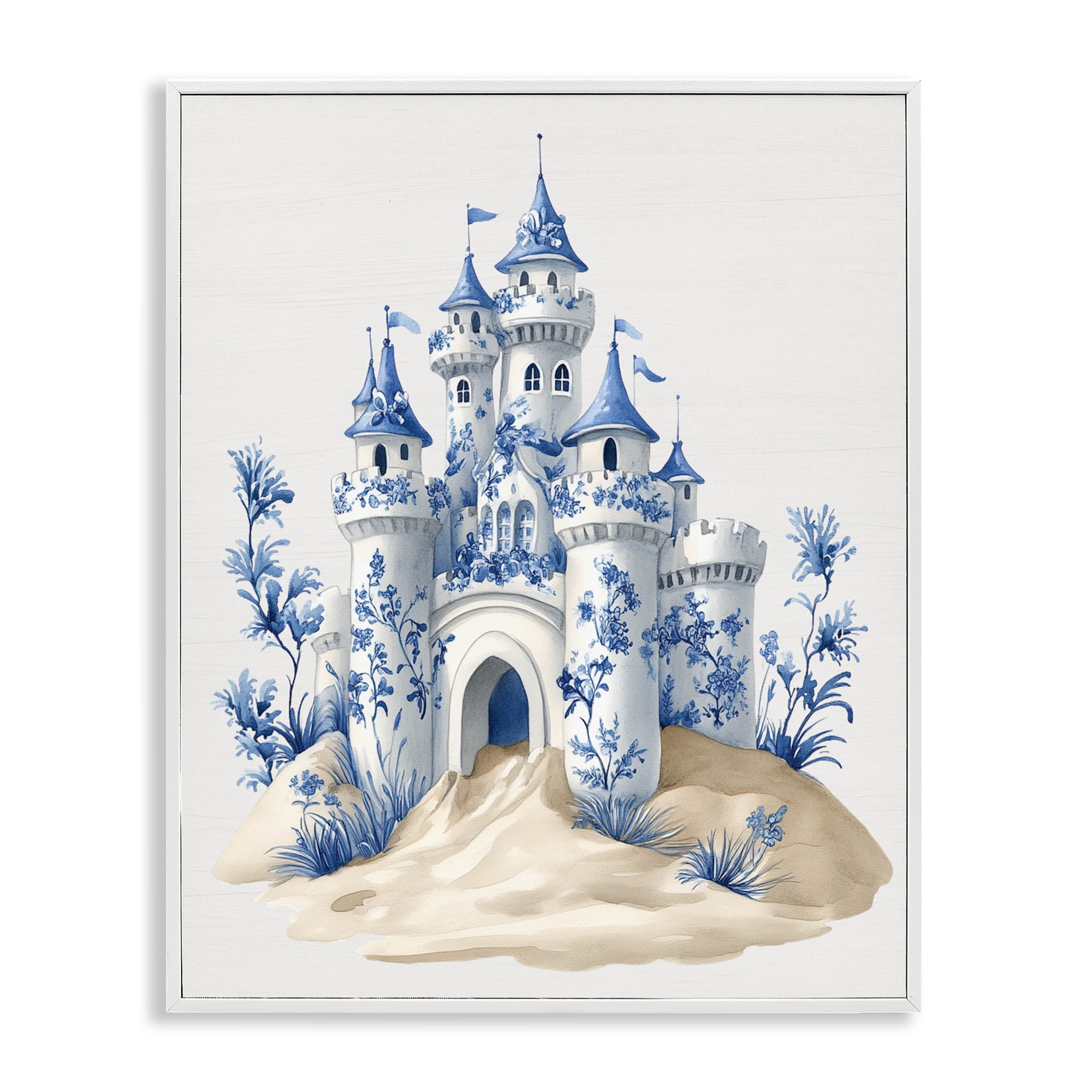 Funky Toile Castle White Framed Giclee Art, design by Lettered and Lined