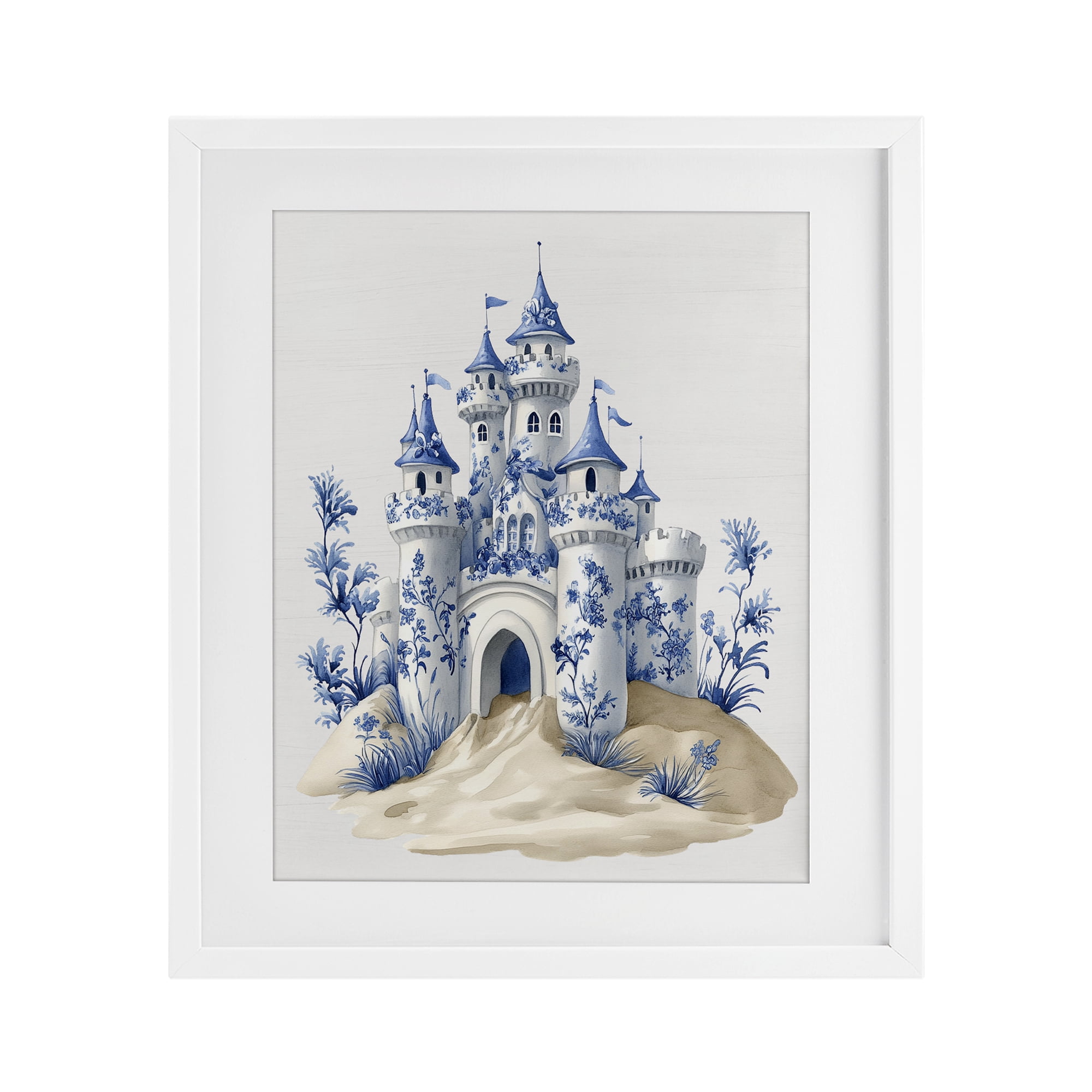 Funky Toile Castle White Framed Print Under Glass, design by Lettered and Lined