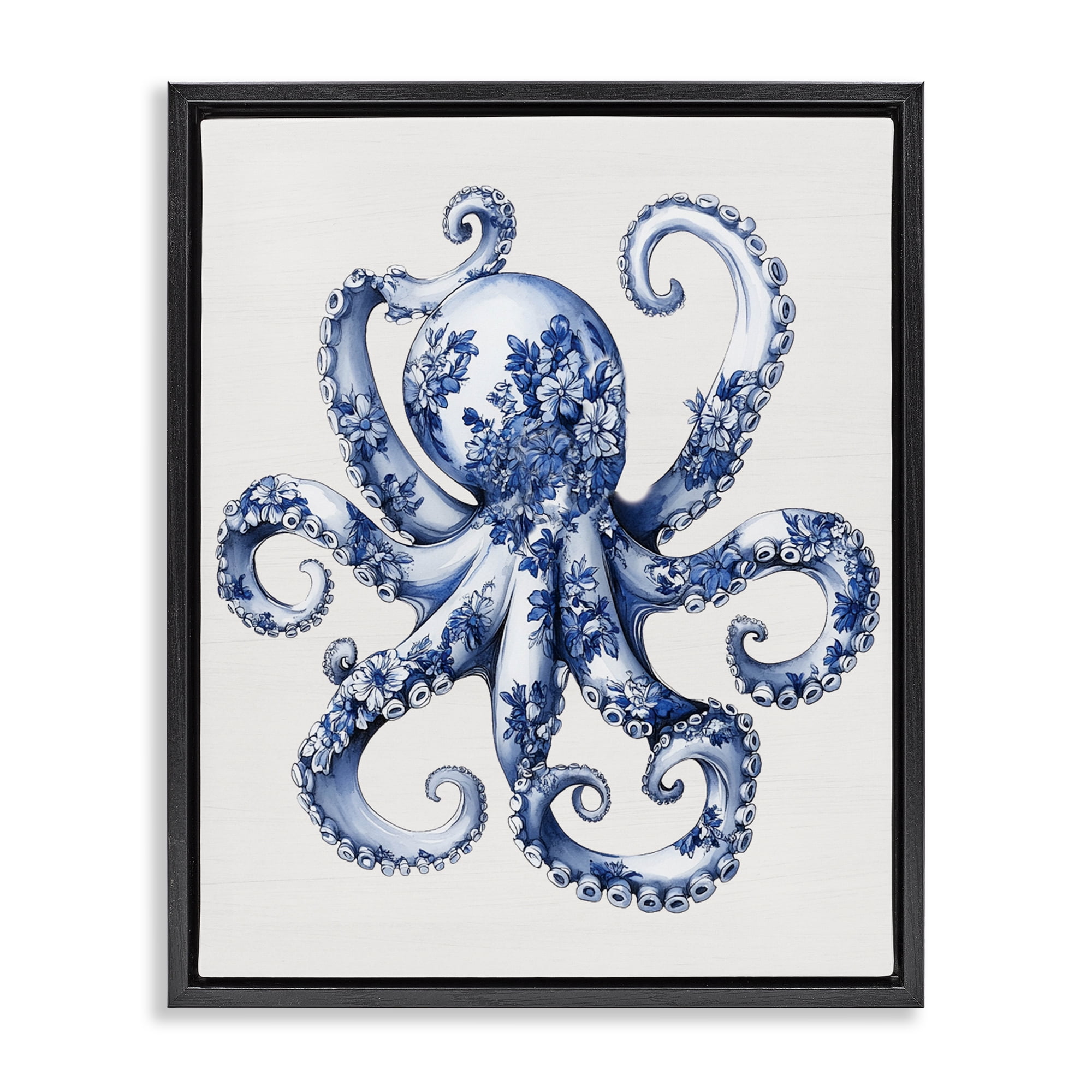 Funky Toile Octopus Black Framed Floater Canvas Wall Art, design by Lettered and Lined