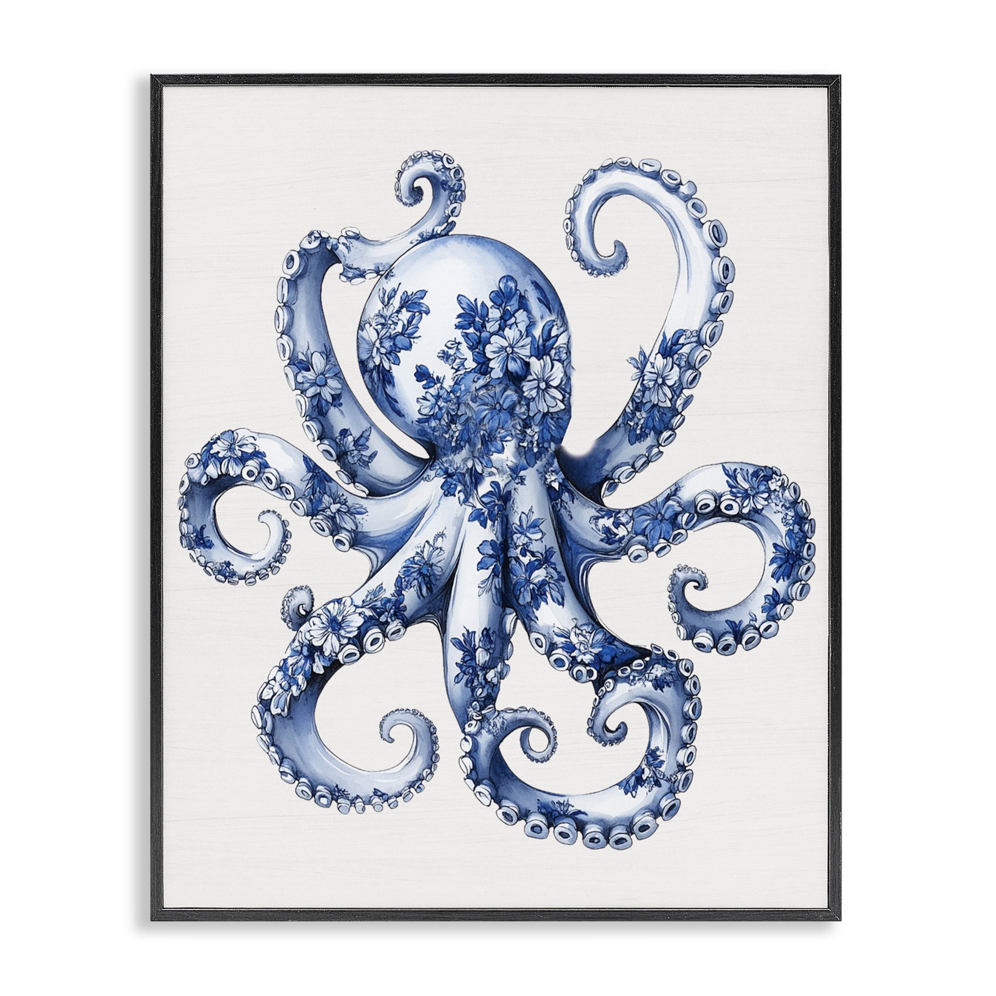 Funky Toile Octopus Black Framed Giclee Art, design by Lettered and Lined