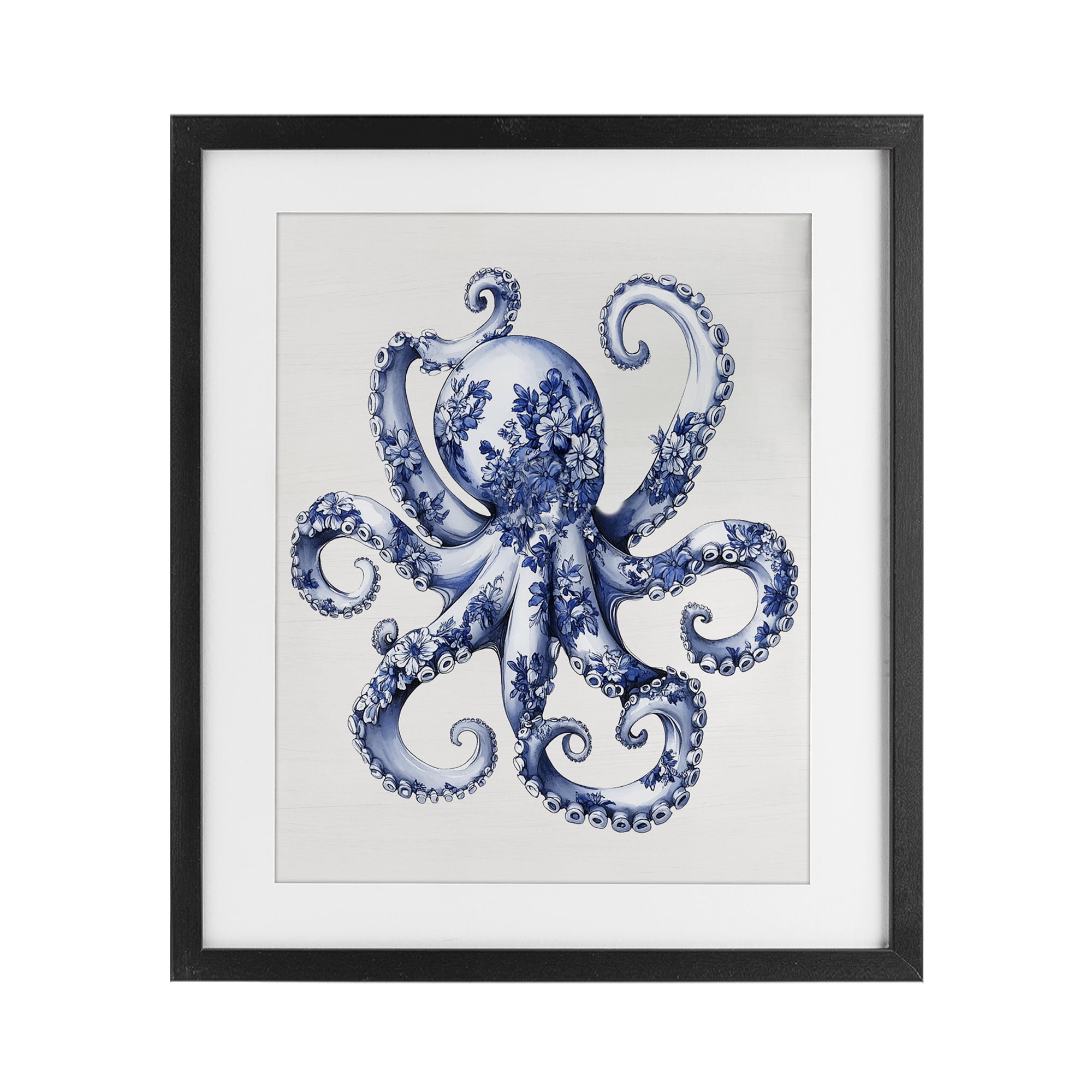 Funky Toile Octopus Black Framed Print Under Glass, design by Lettered and Lined