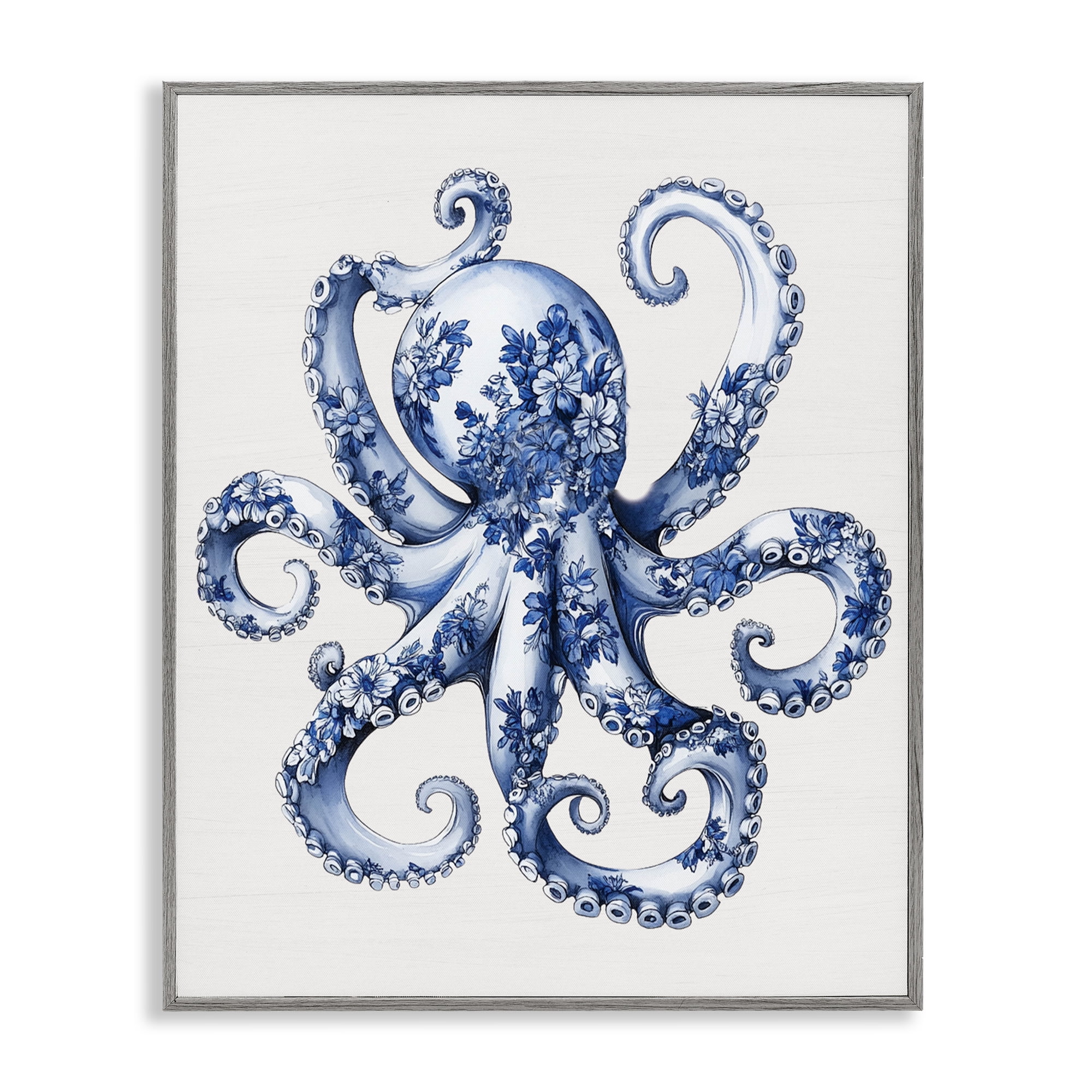 Funky Toile Octopus Gray Framed Giclee Art, design by Lettered and Lined