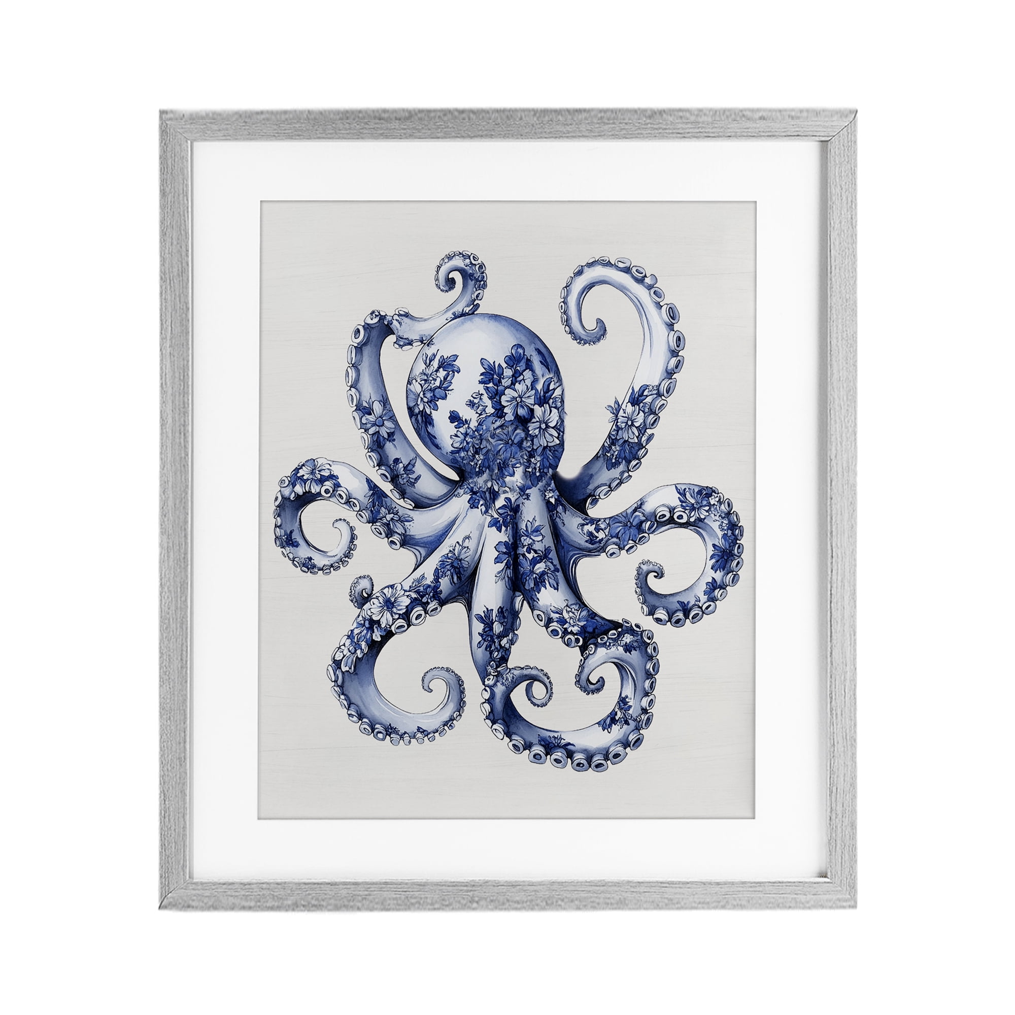 Funky Toile Octopus Gray Framed Print Under Glass, design by Lettered and Lined