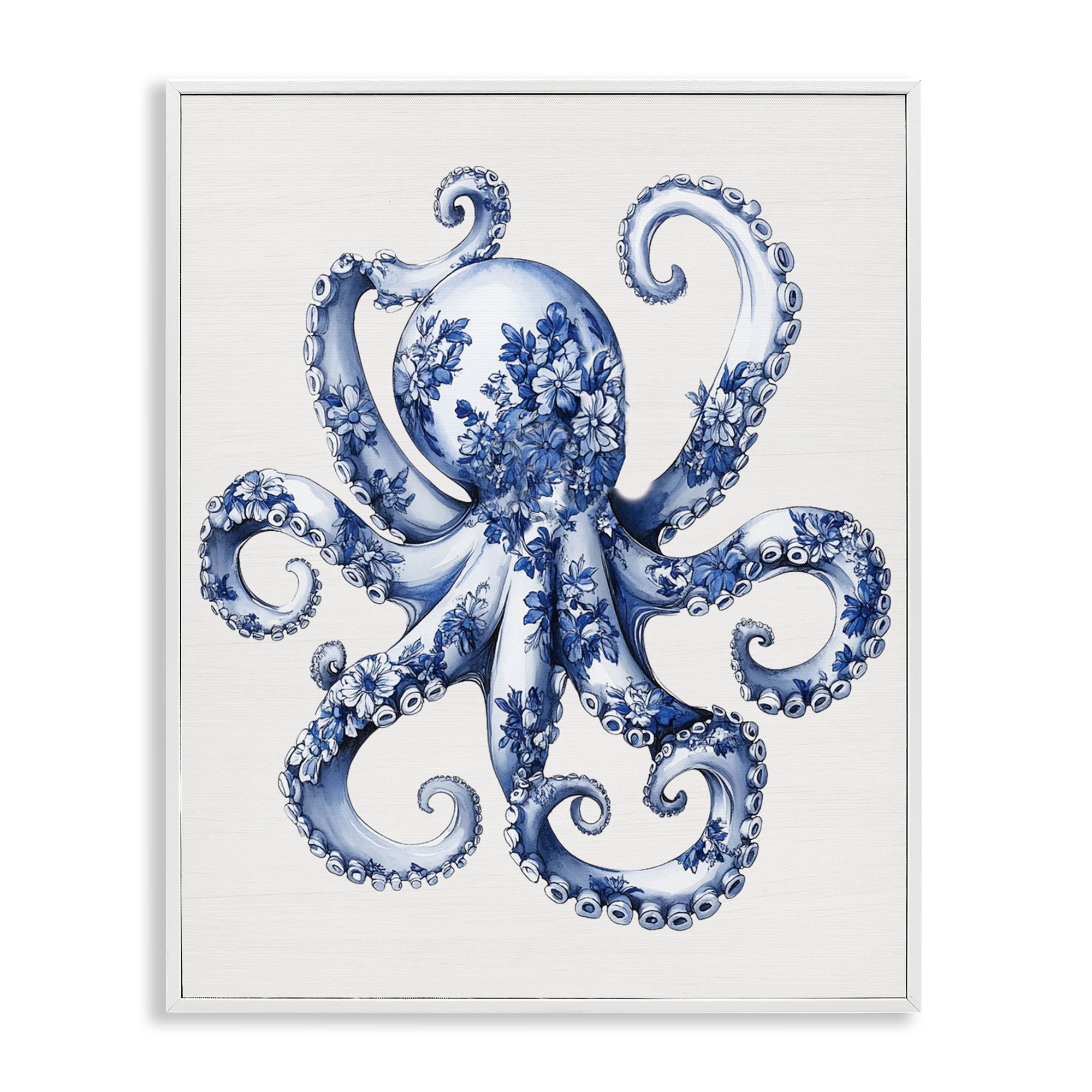Funky Toile Octopus White Framed Giclee Art, design by Lettered and Lined
