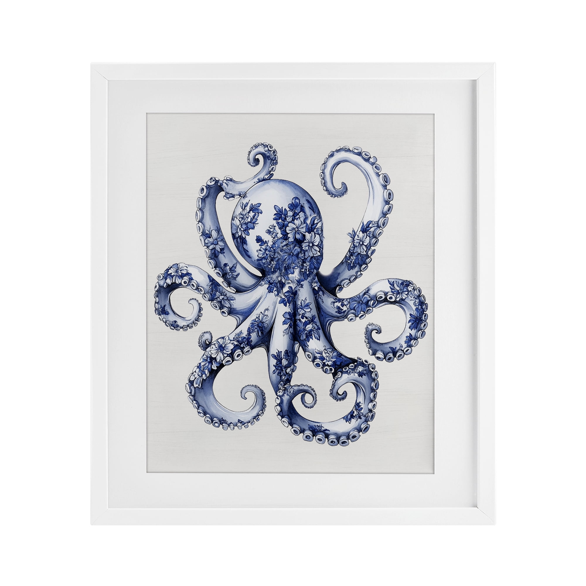 Funky Toile Octopus White Framed Print Under Glass, design by Lettered and Lined